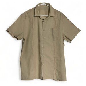 Mens Beige Short Sleeve Button-Up Shirt With Chest Pocket - Size L - New